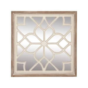 30 in. x 30 in. Carved Square Framed White Geometric Wall Mirror