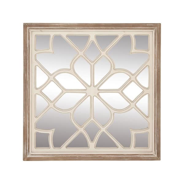 30 in. x 30 in. Carved Square Framed White Geometric Wall Mirror