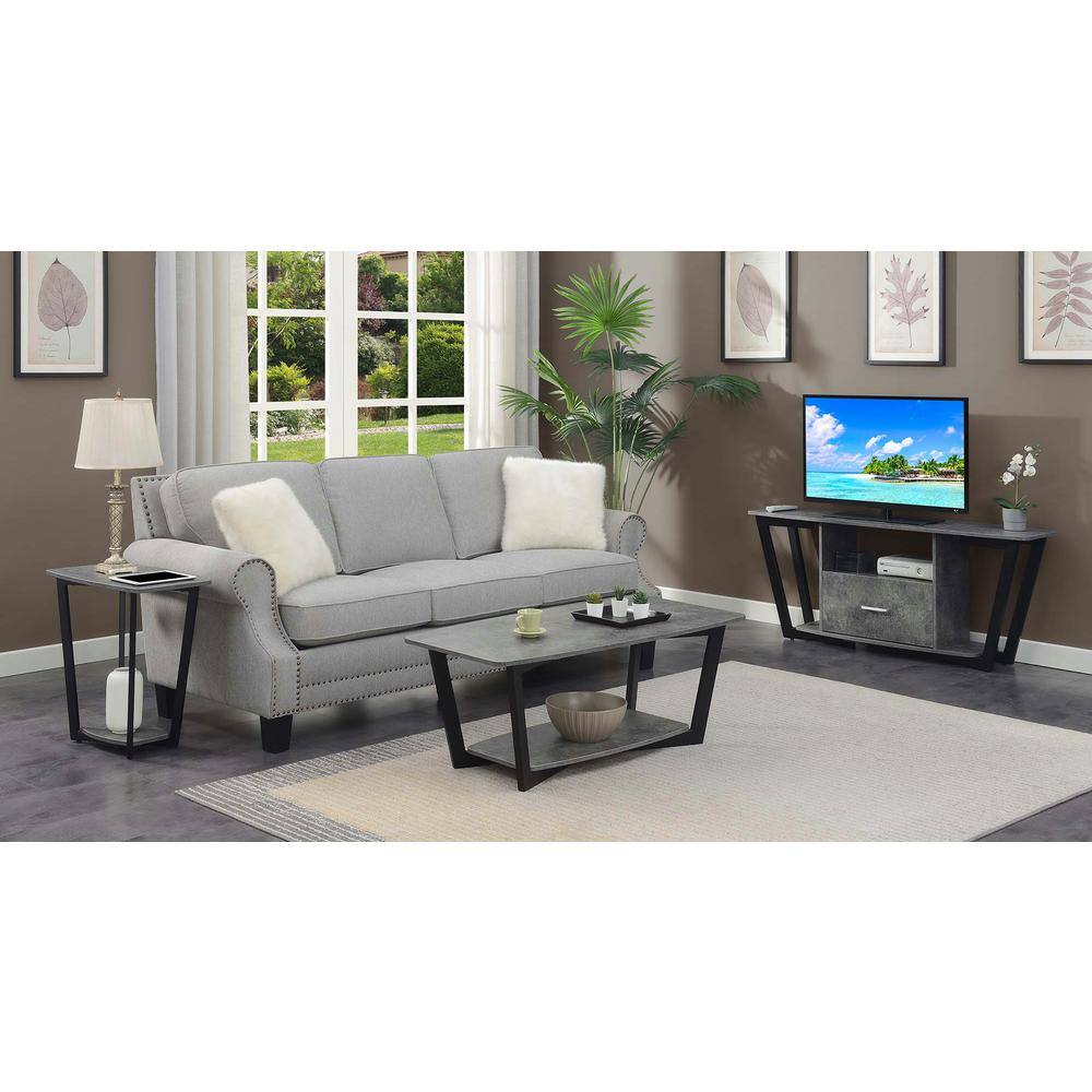 Industrial Cement and Black Melamine Square End Table with Shelf