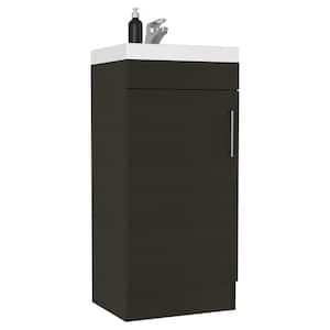 15.7 in. W Freestanding Single Sink Black Bath Vanity with White Ceramic Sink Cabinet Single-Door w/Metal Handle