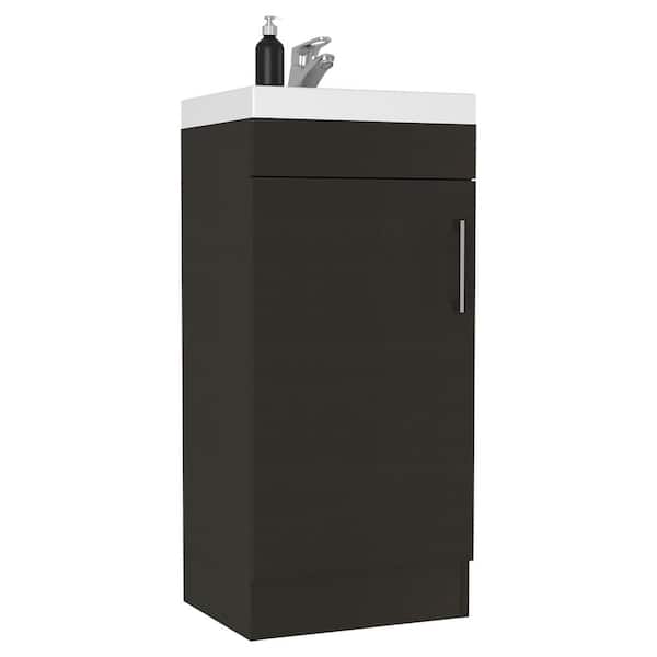 Aoibox 15.7 in. W Freestanding Single Sink Black Bath Vanity with White Ceramic Sink Cabinet Single-Door w/Metal Handle
