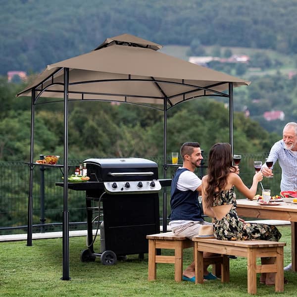 8 ft. x 5 ft. Khaki Iron Frame Grill Gazebo with Hook