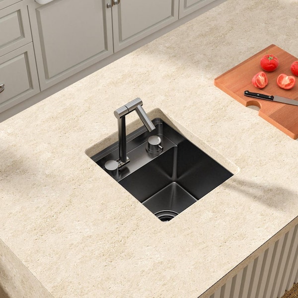 13 in. Undermount Single Bowl Stainless Steel Gunmetal Black Workstation Kitchen Bar Sink Included Foldable Faucet