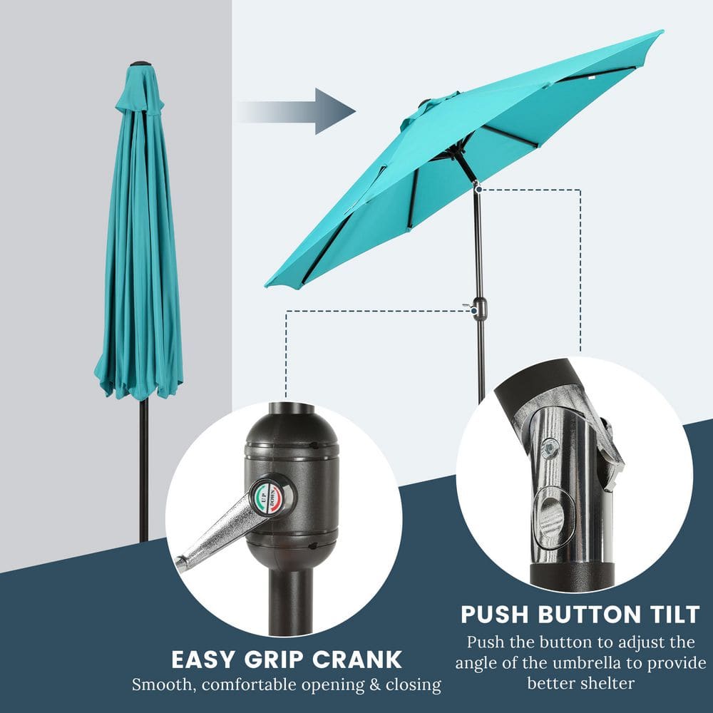 Turquoise 9-Foot Steel Patio Umbrella with Tilt and Crank