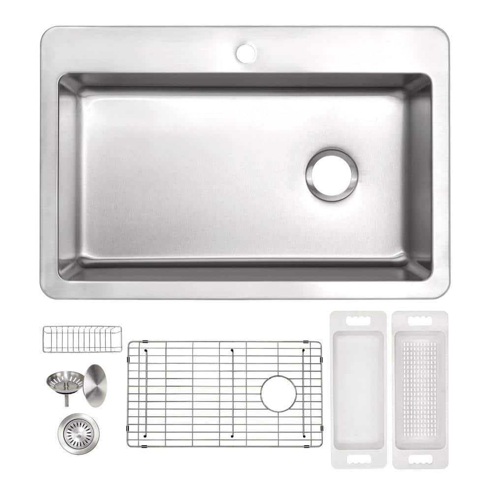 Giagni Divide-A-Bowl Dual-mount 33-in x 22-in Stainless Steel Single Bowl  Kitchen Sink at