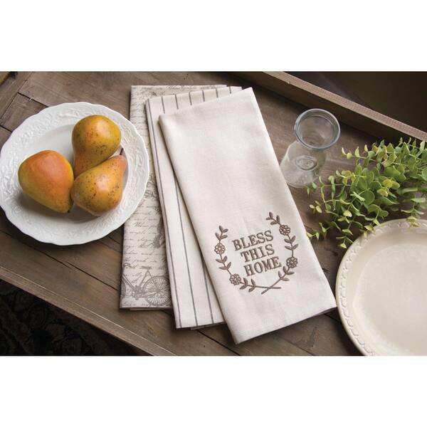 Woven Cotton Striped Tea Towels (Taupe Black & Cream Color)