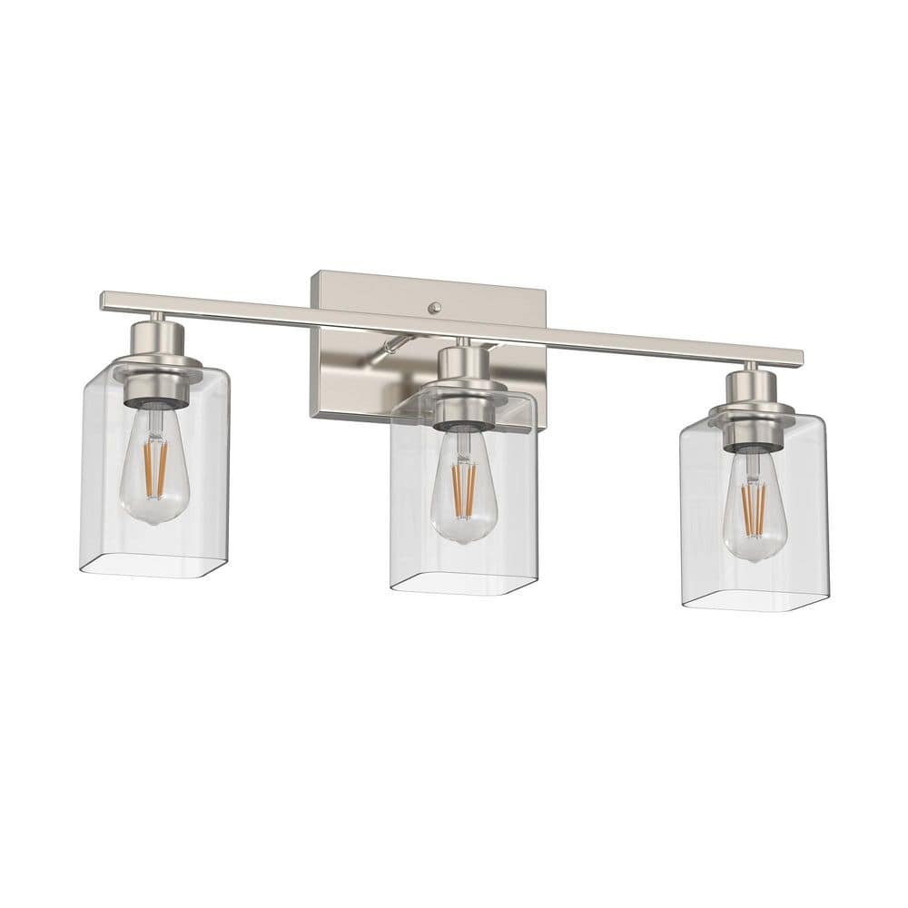 18 in. 3-Light Brushed Nickel Square Clear Glass Vanity Light, Modern Bathroom Mirror Light E26 Wall Fixture price history on PriceWatchPro