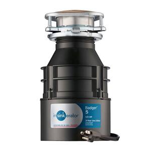 Badger 5 W/C 1/2 HP Continuous Feed Kitchen Garbage Disposal with Power Cord, Standard Series
