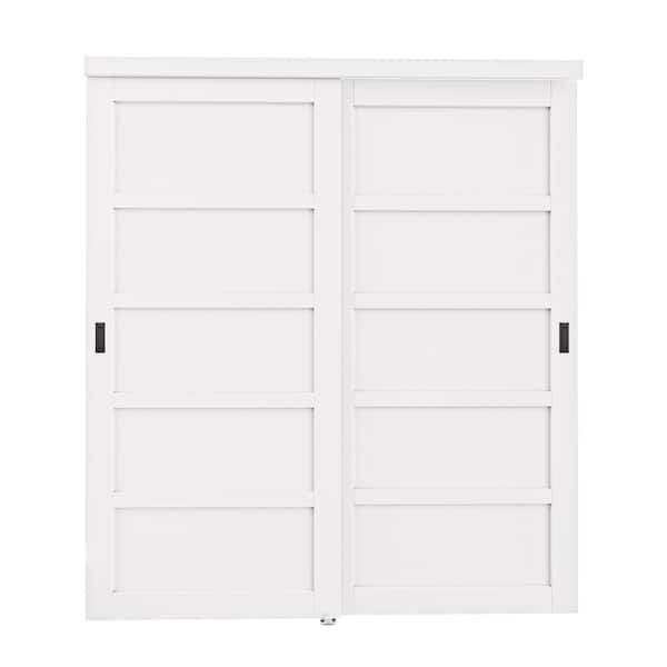 72 in. x 80 in. Paneled 5-Lite Blank Pattern White Primed MDF Require Assemble Sliding Door with Hardware Kit