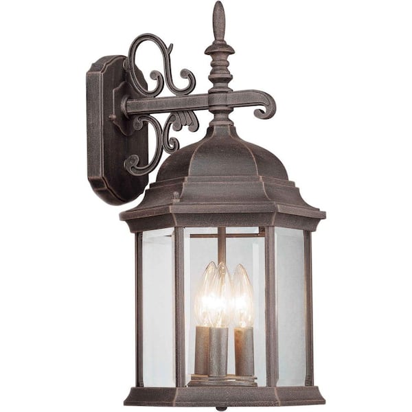 Forte Lighting 3-Light Outdoor Painted Rust Wall Lantern with Clear Beveled Glass