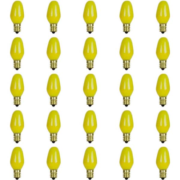 Sunlite 7-Watt C7 Small Night Light Yellow Colored Candelabra E12 Base Incandescent Light Bulb (25-Pack)