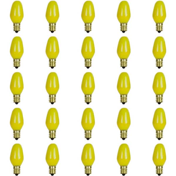 Sunlite 7-Watt C7 Small Night Light Yellow Colored Candelabra E12 Base Incandescent Light Bulb (25-Pack)