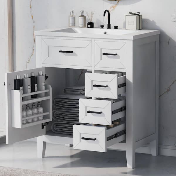 Nestfair 30 in. W x 18 in. D x 35.74 in. H Freestanding Bath Vanity in White with White Ceramic Top