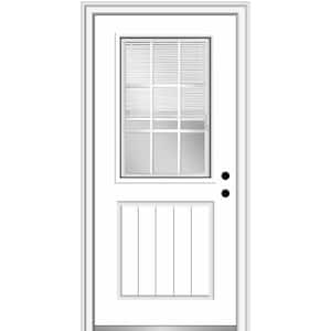 32 in. x 80 in. Internal Blinds and Grilles Left-Hand 1/2 Lite 1-Panel Clear Primed Fiberglass Smooth Prehung Front Door