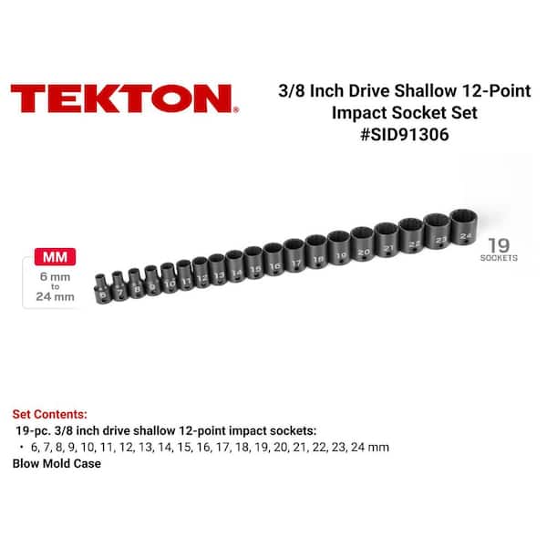 3/8 in. Drive 12-Point Impact Socket Set, (19-Piece) (6 - 24 mm)