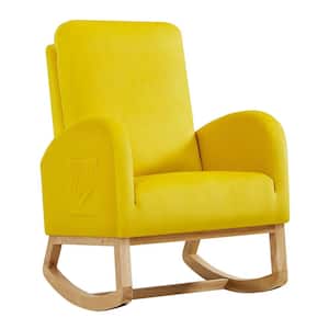 Yellow Upholstery Nursery Accent Rocking Chair with Thick Padding