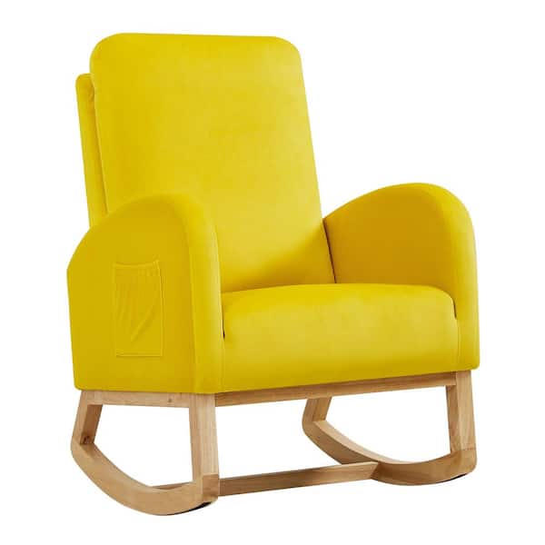 KINWELL Yellow Upholstery Nursery Accent Rocking Chair with Thick Padding