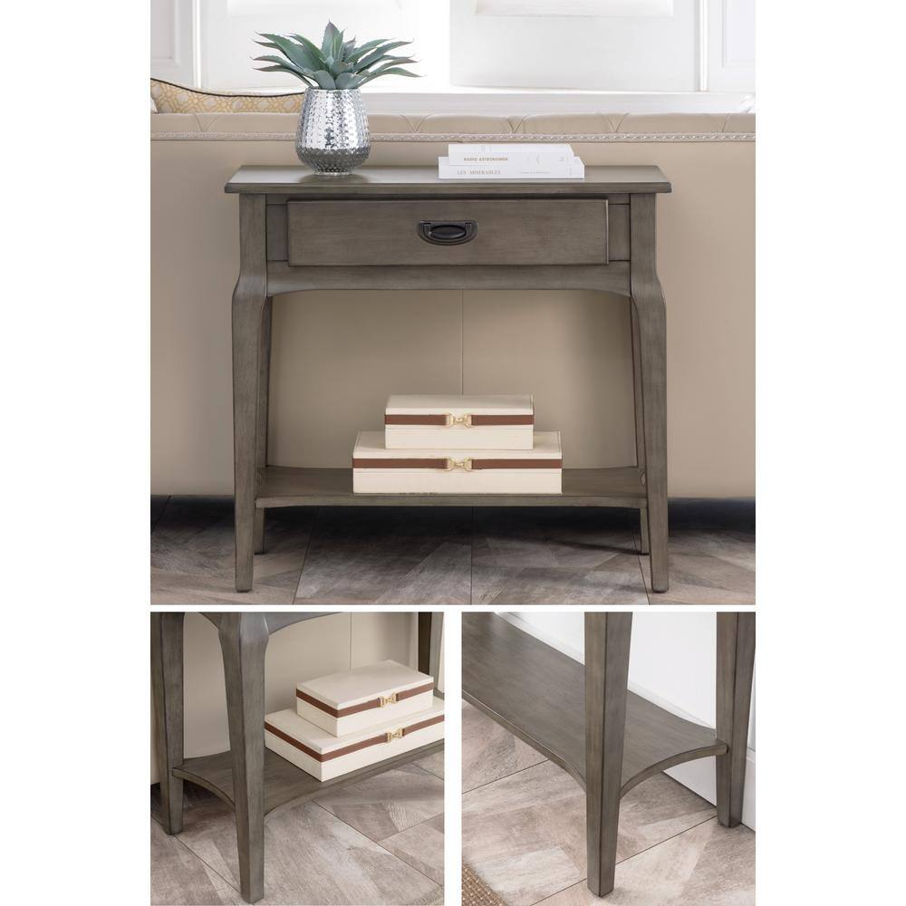 Gray Solid Wood Hall Console Table with Drawer and Shelf