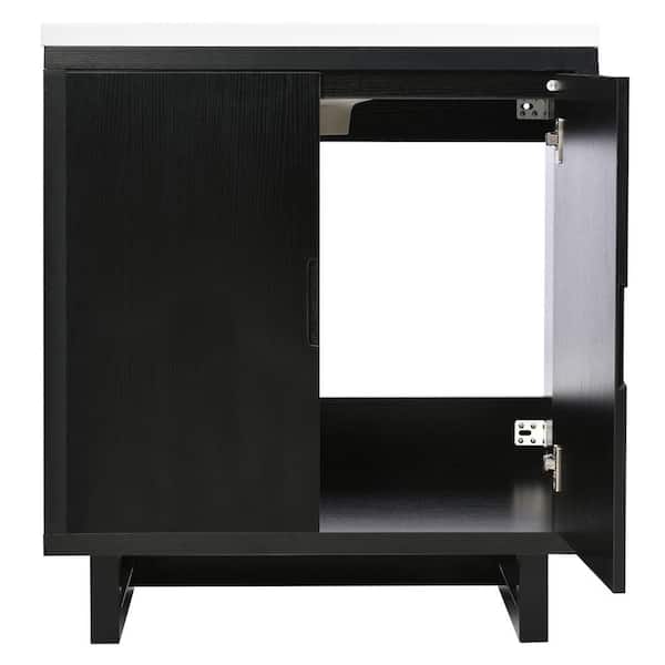 29. 5 in. W x 18. 1 in. D x 35. 1 in. H in Single Sink Freestanding Black Bath Vanity, with White Resin Top Basin