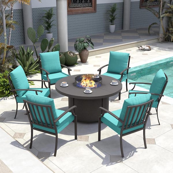 Halmuz 7-Piece Metal Patio Conversation Set with 48 in