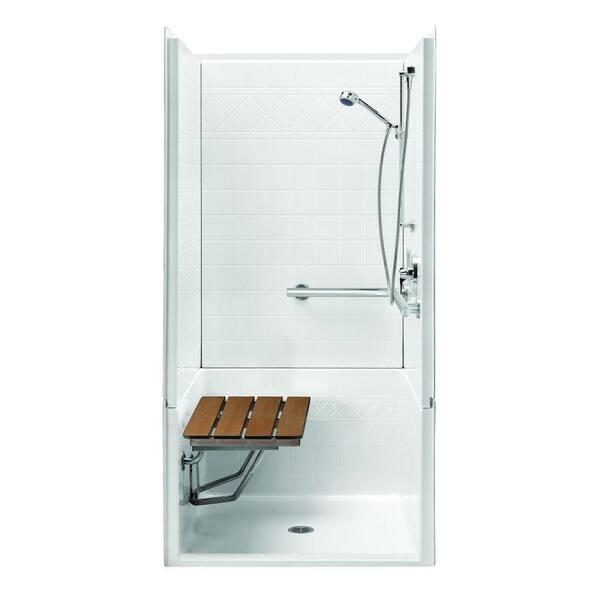 Aquatic FreedomLine 39.8 in. x 39.1 in. x 78.9 in. 4-Piece Shower Stall with Left Seat and Center Drain in White