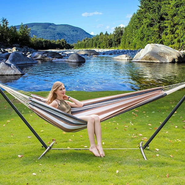 9 ft. 2-Person Hammock with Steel Stand Includes Portable Carrying 9 ft. 2-Person Hammock with Steel Stand Includes Portable Carrying