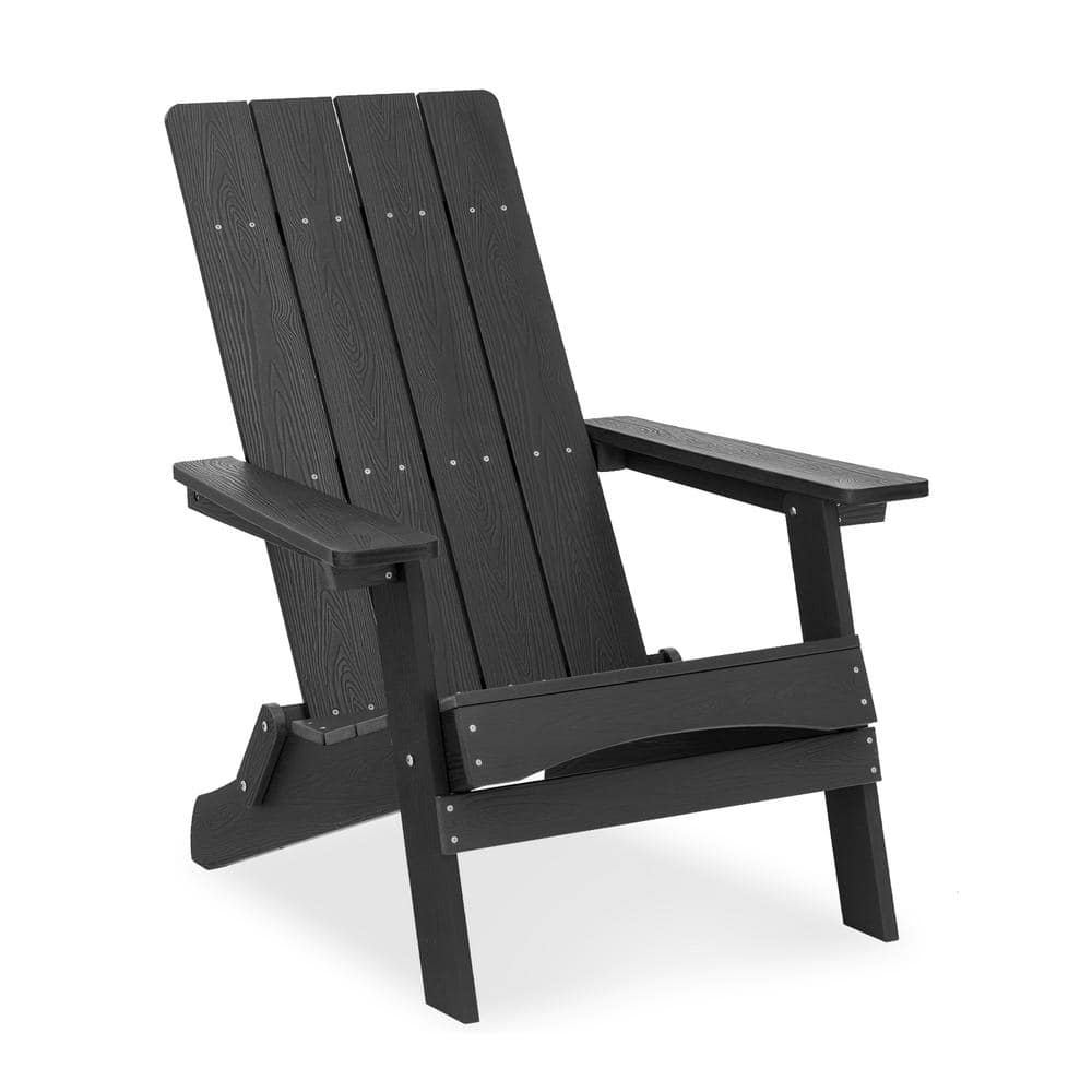 LUE BONA Black Plastic Modern Folding Adirondack Outdoor Chair, Patio