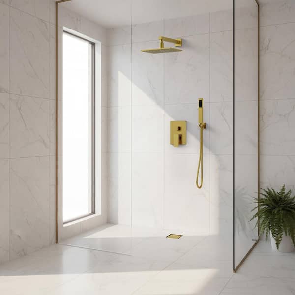 4 x 4 in. Square Stainless Steel Shower Drain with Tile-In Pattern Drain Cover in Brushed Gold