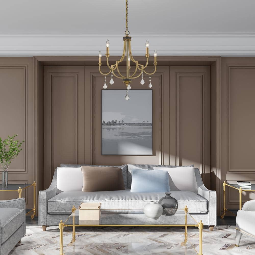Antique Brass 5-Light Mini Crystal Chandelier
