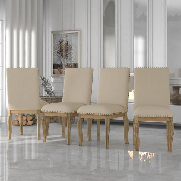 Unbranded Natural Walnut Industrial Style Wooden Dining Side Chairs with Ergonomic Design (Set of 4)