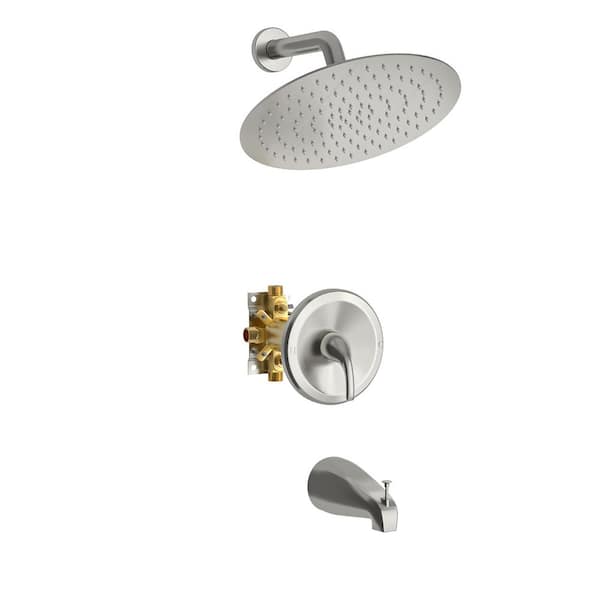 Fapully Single Handle 2-Spray Tub and Shower Faucet 10 in. Shower 1.8 GPM with Pressure Balance in Brushed Nickel Valve Included