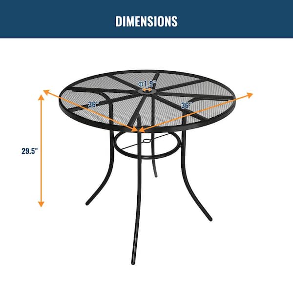 Mondawe 5-Piece Black Steel Mesh Dining Chair Round Table 29.5 in  