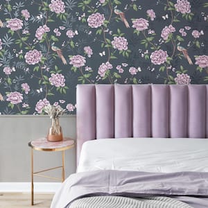 Akina Navy Floral Textured Peelable Paper Wallpaper