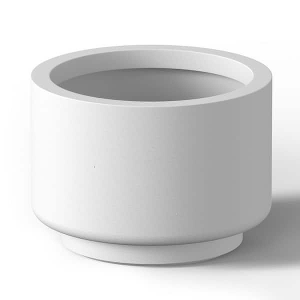 Sapcrete 13 in. Medium Crisp White (Enhanced Interior) Concrete Round Planter / Pot with Drainage Holes