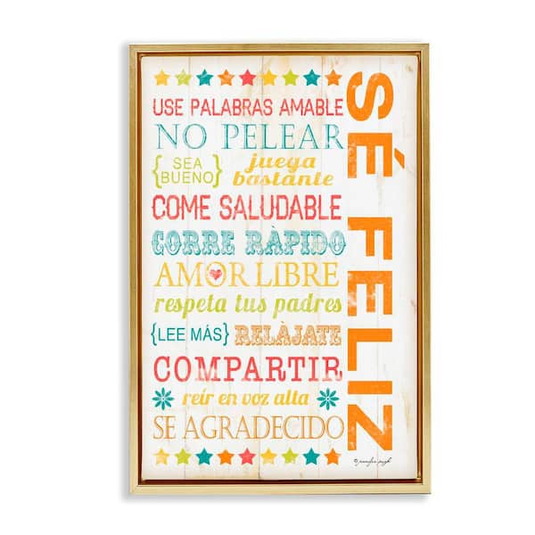 Stupell Industries Be Happy Guide by Jennifer Pugh Gold Floater Frame Typography Graphic Art Print 25 in. x 17 in.