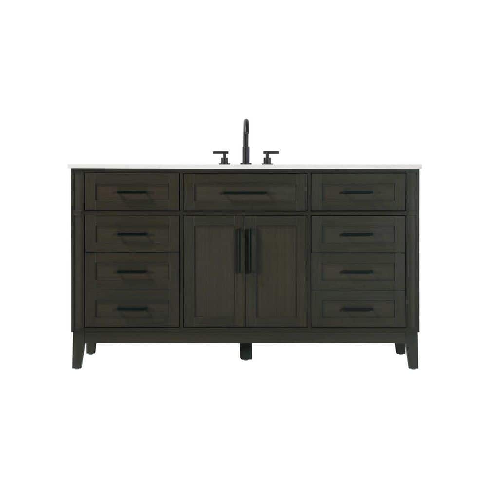 60 in. Single Sink Freestanding Mocha Brown Bath Vanity with Marble White Engineered Marble Top price history on PriceWatchPro