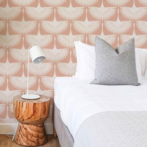 Pink Feather Flock Removable Peel and Stick Wallpaper Panel