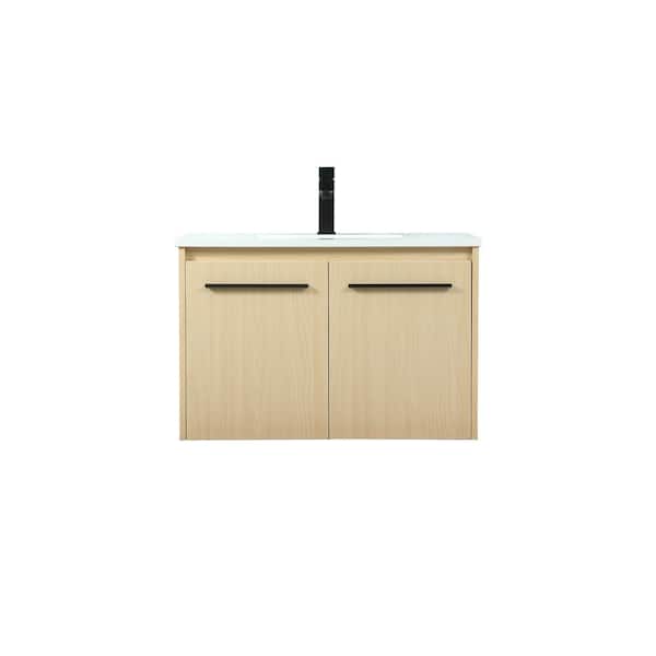Unbranded Simply Living 30 in. W x 18 in. D x 19.7 in. H Bath Vanity in Maple with Ivory White Engineered Marble Top