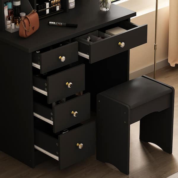 Amazon.com: FUFU&GAGA Black Vanity Set with Round Lighted