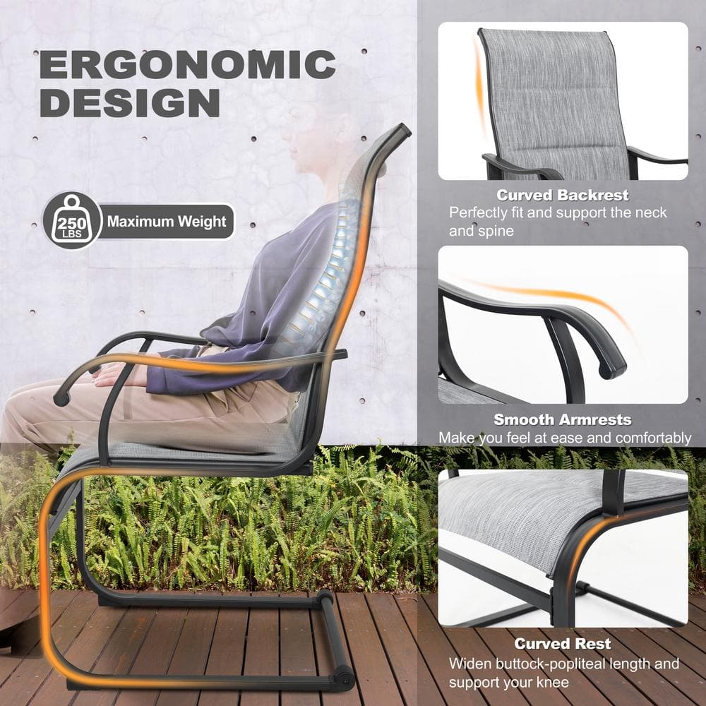 Light Gray Iron Frame Outdoor Dining Chairs with Breathable Textilene Fabric