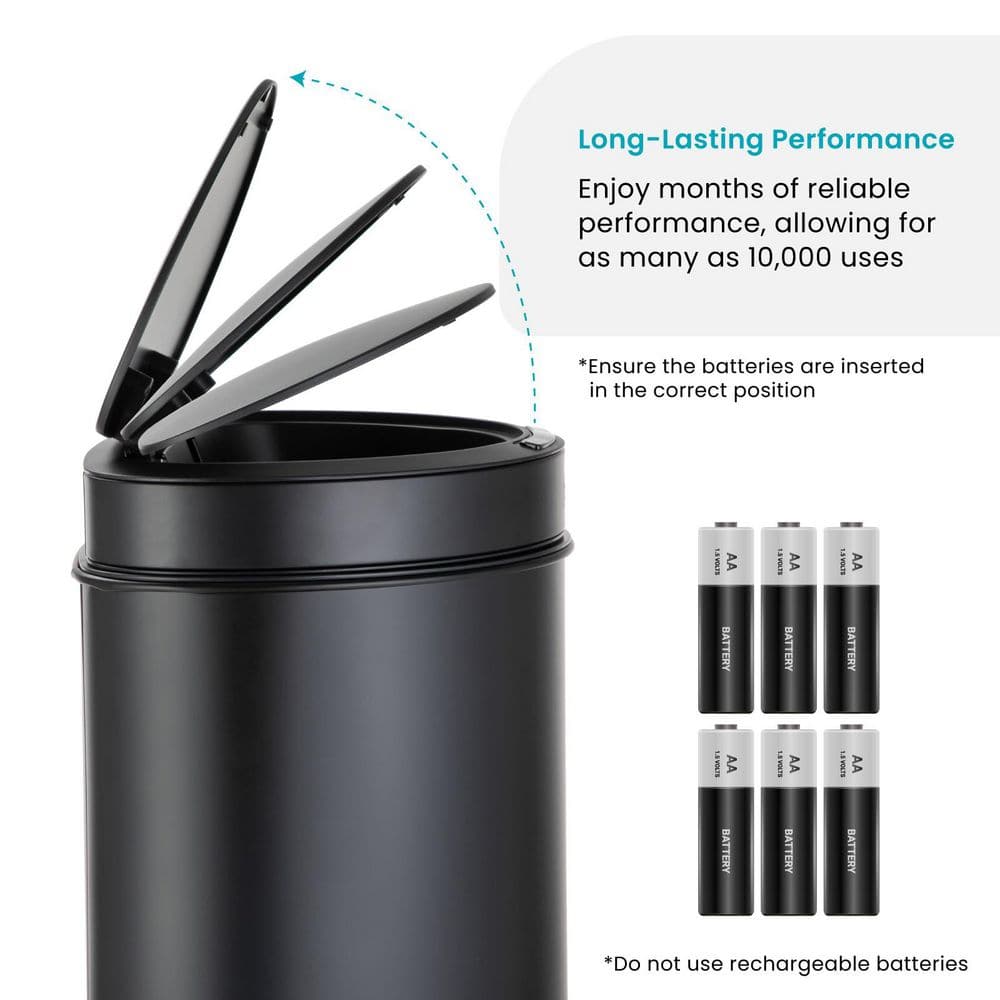 13 Gallon Black Stainless Steel Touchless Trash Can with Motion Sensor