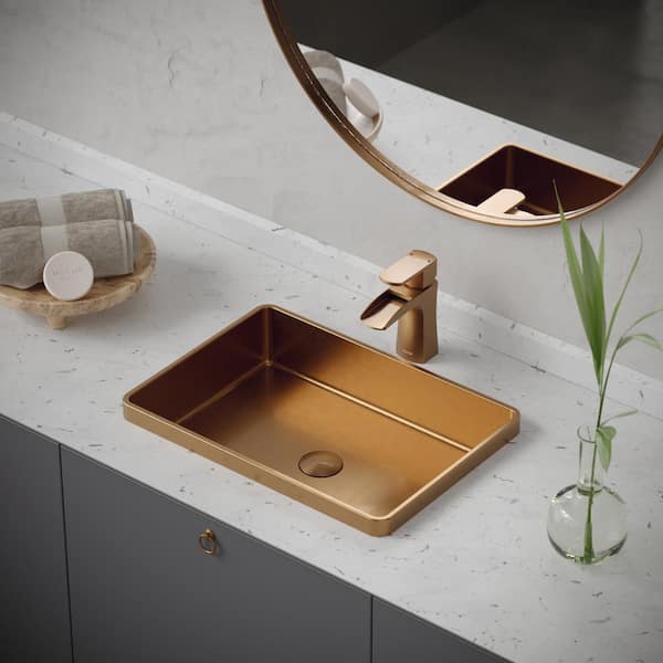 Karran CCT200 20 in. Stainless Steel Drop-In Bathroom Sink in Brown Brushed Copper