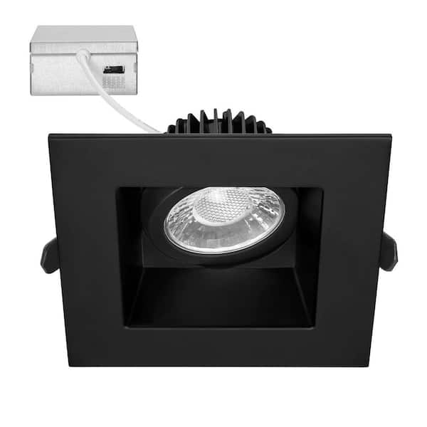 4 in. Square Recessed Anti-Glare LED Gimbal Downlight, Black Trim, IC Rated,1050 Lumens 5 CCT 2700K-5000K, 360° Rotation
