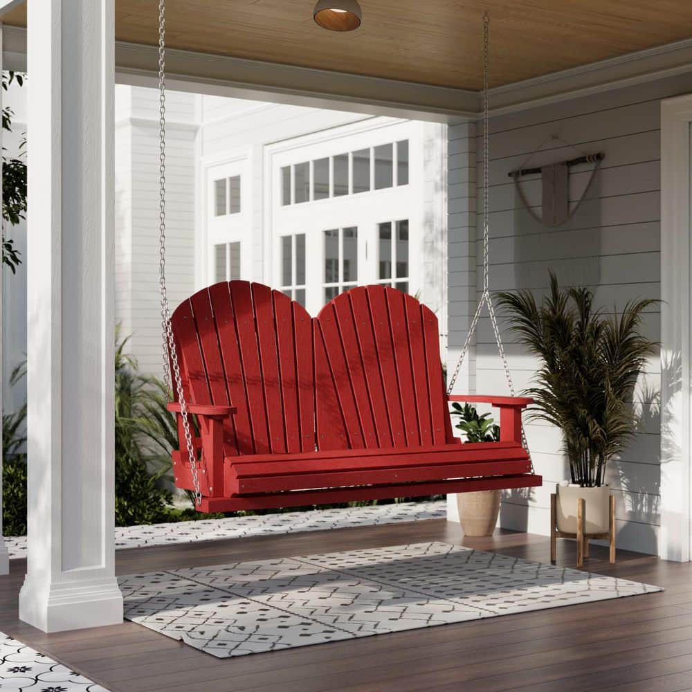 Cardinal Red Poly Lumber 2-Person Porch Swing with Adirondack Back