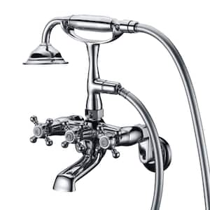 Modern Triple Handle Claw Foot Tub Faucet with Hand Shower in Chrome