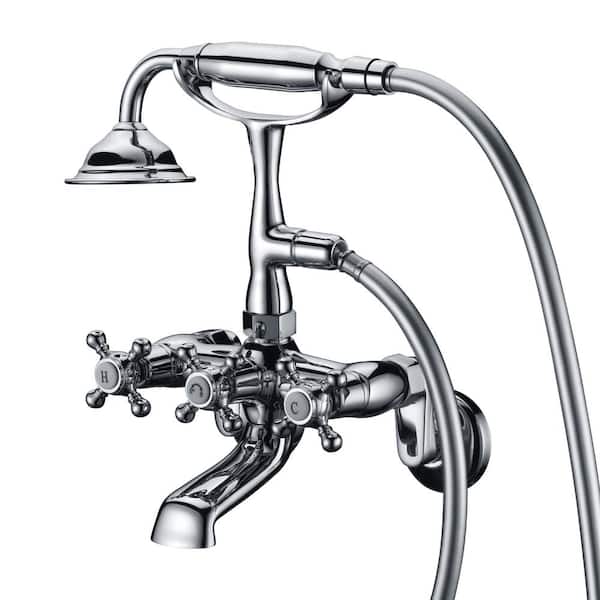 SUMERAIN Modern Triple Handle Claw Foot Tub Faucet with Hand Shower in Chrome