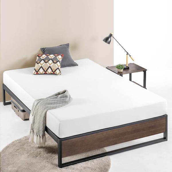 Zinus GOOD DESIGN Winner Suzanne Grey Wash Twin 14 in. Bamboo and Metal Platforma Bed Frame
