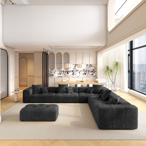 J&E Home Oversized 144.17 in. W Linen 6-Piece Modular Sectional
