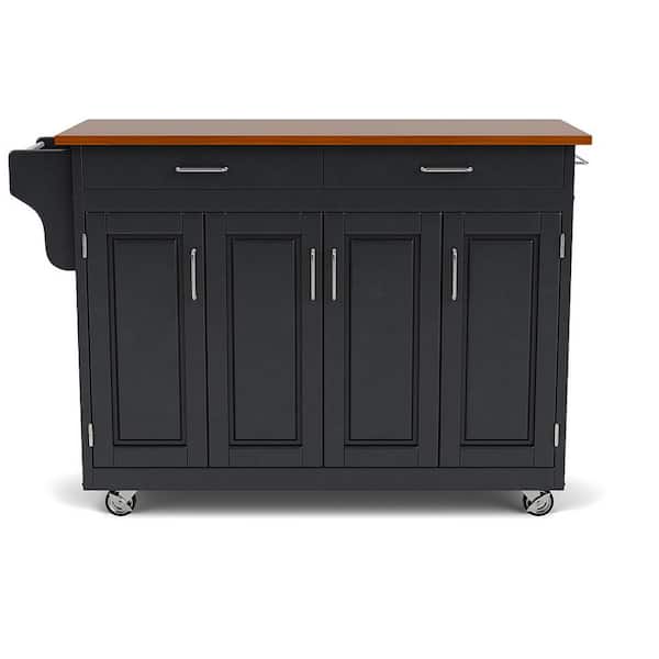HOMESTYLES Create-a-Cart Black Kitchen Cart with Oak Wood Top