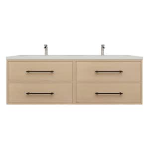 Victoria 59 in. W x 20 in. D x 22 in. H Double Sink Floating Double Bath Vanity in Yellow Oak with White Acrylic Top